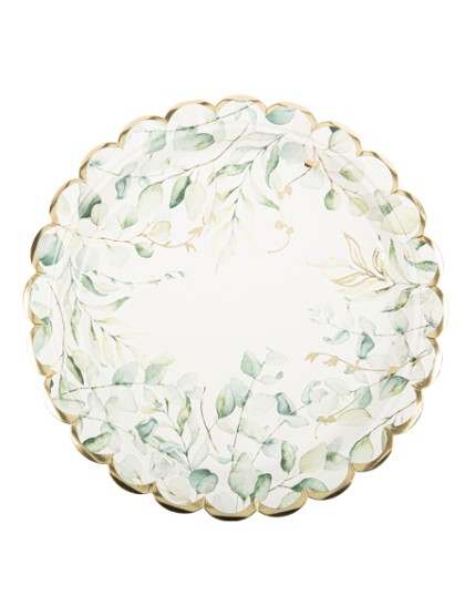 8 Assiettes Sauge Green Blanches, Vert Sauge et Or 22.5cm Faites La Fête Accessoires de décoration