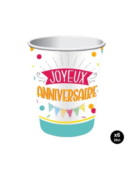 Pack 6 Gobelets Anniv Mixte Faites La Fête Accessoires de décoration