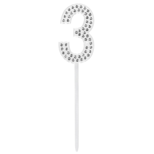Pique de gâteau en diamant '3' (2.5 x 10.5 cm)