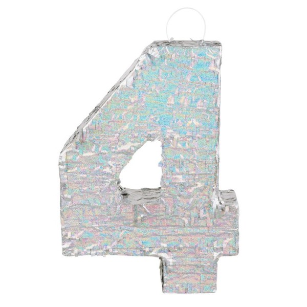 Piñata chiffre '4' argent holographique (40 x 28 x 8 cm)
