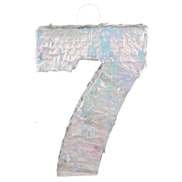 Piñata chiffre '7' argent holographique (40 x 28 x 8 cm)