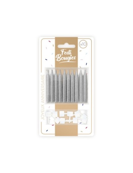 Pack 10 Bougies Argent Faites La Fête Accessoires de décoration