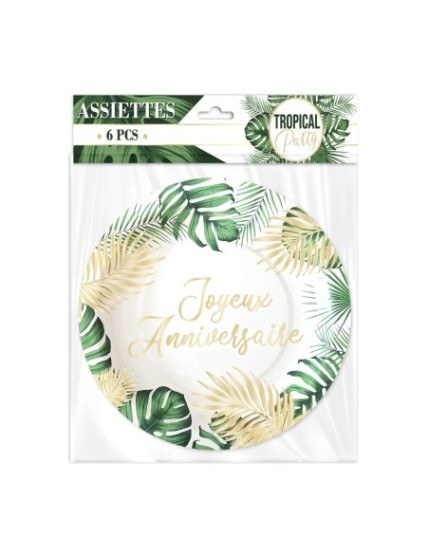 Pack 6 Assiettes Anniv Tropical Faites La Fête Accessoires de décoration