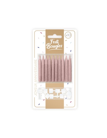 Pack 10 Bougies Rose Dore