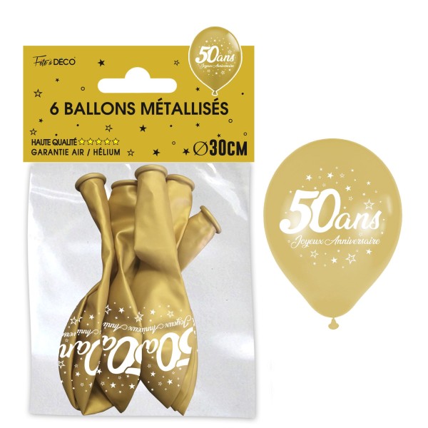 SACHET 6 BALLONS METAL OR 50 ANS