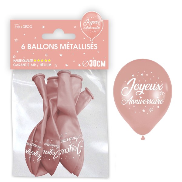 SACHET 6 BALLONS METAL ROSE GOLD JOYEUX ANNIVERSAIRE