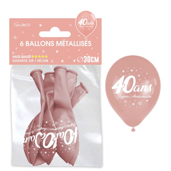 SACHET 6 BALLONS METAL ROSE GOLD 40 ANS