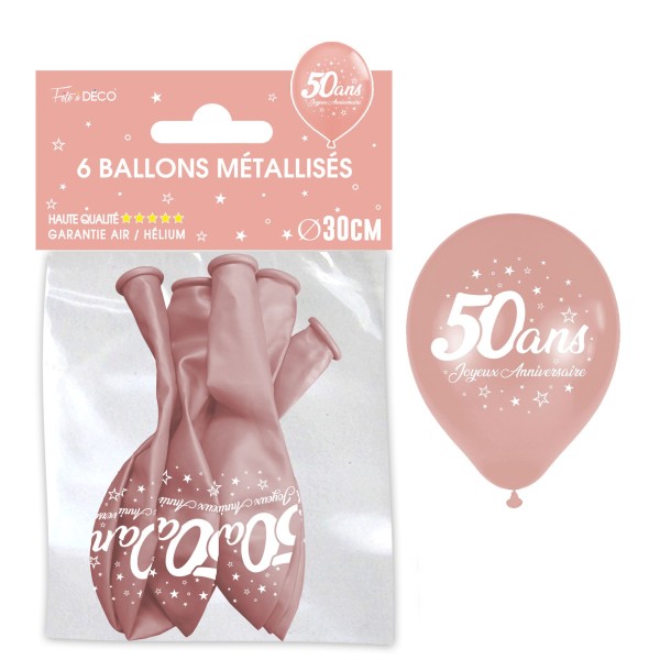 SACHET 6 BALLONS METAL ROSE GOLD 50 ANS