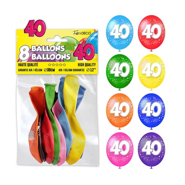 SACHET 8 BALLONS 40 ANS