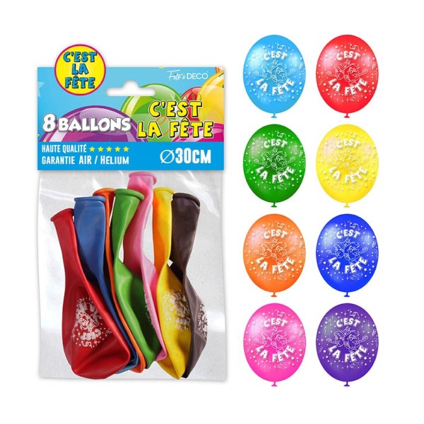 SACHET 8 BALLONS C EST LA FETE