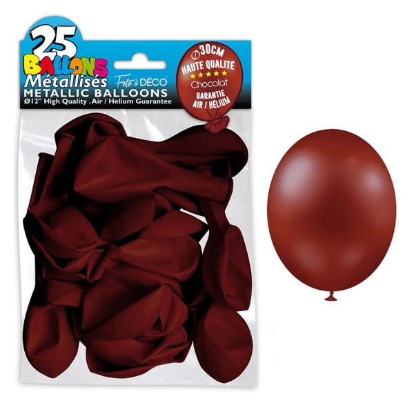 SACHET 25 BALLONS METAL CHOCOLAT