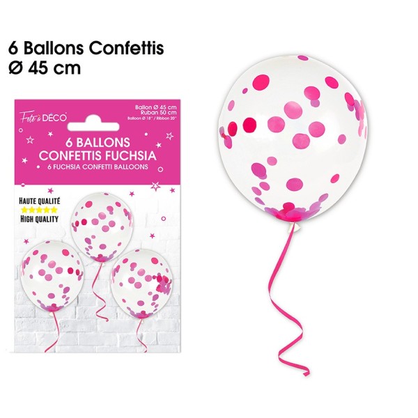 BALLONS CONFETTIS X6 FUCHSIA