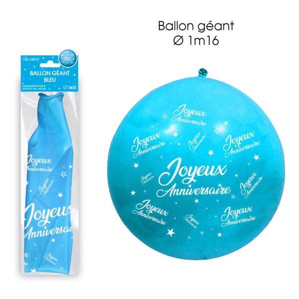 BALLON GEANT JOYEUX ANNIVERSAIRE BLEU