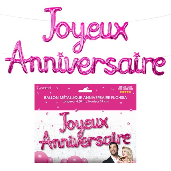 BALLON METALLIQUE JOYEUX ANNIVERSAIRE FUCHSIA