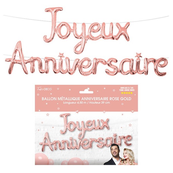 BALLON METALLIQUE JOYEUX ANNIVERSAIRE ROSE GOLD