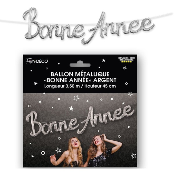 BALLON MÉTALLIQUE BONNE ANNÉE ARGENT