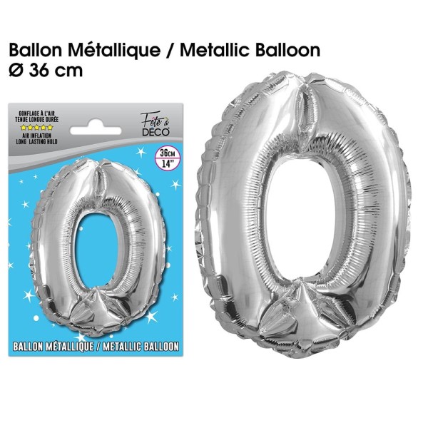 BALLON METALLIQUE ARGENT CHIFFRE 0