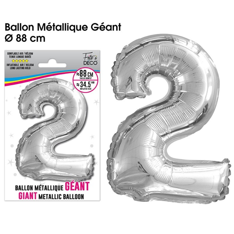 Ballon anniversaire Géant chiffre 2 Argent 163cm : Ballons