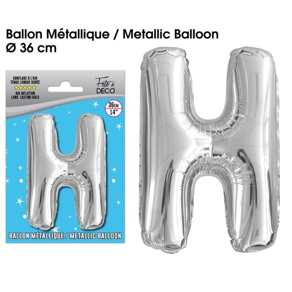 BALLON METALLIQUE ARGENT LETTRE H