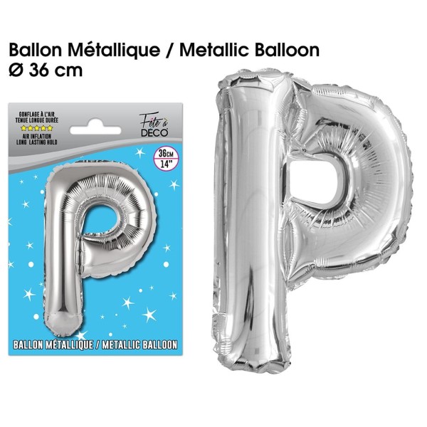 BALLON METALLIQUE ARGENT LETTRE P