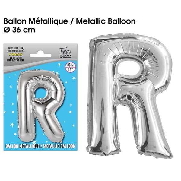 BALLON METALLIQUE ARGENT LETTRE R