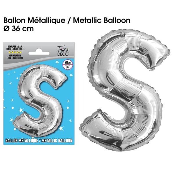 BALLON METALLIQUE ARGENT LETTRE S