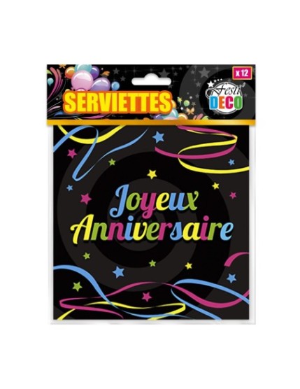 Pack 12 Serviettes Anniv Faites La Fête Accessoires de décoration