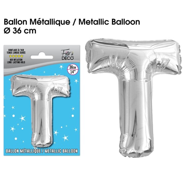 BALLON METALLIQUE ARGENT LETTRE T