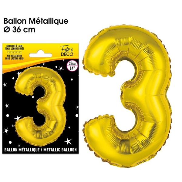 BALLON METALLIQUE OR CHIFFRE 3