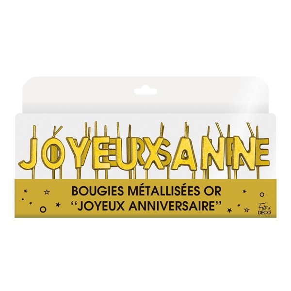 BOUGIES 18 LETTRES JOYEUX ANNIVERSAIRE METALLIQUES OR