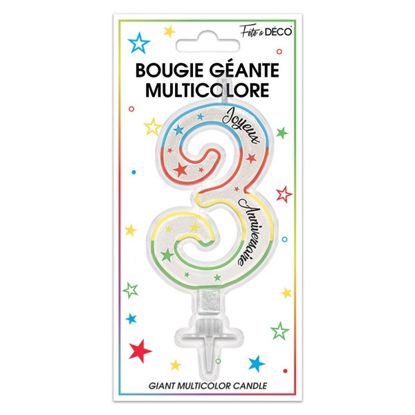 BOUGIE PAILLETTEE GEANTE CHIFFRE 3