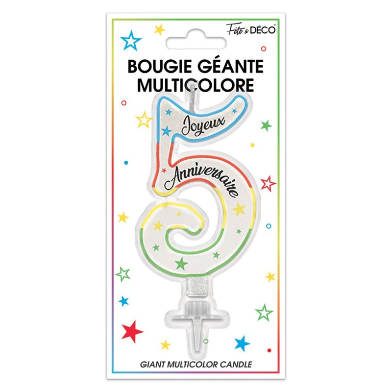 Grande bougie paillettes Or chiffre 5