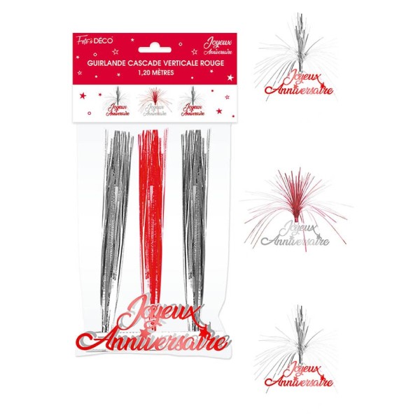 GUIRLANDE CASCADE JOYEUX ANNIVERSAIRE HOLOGRAMME ROUGE