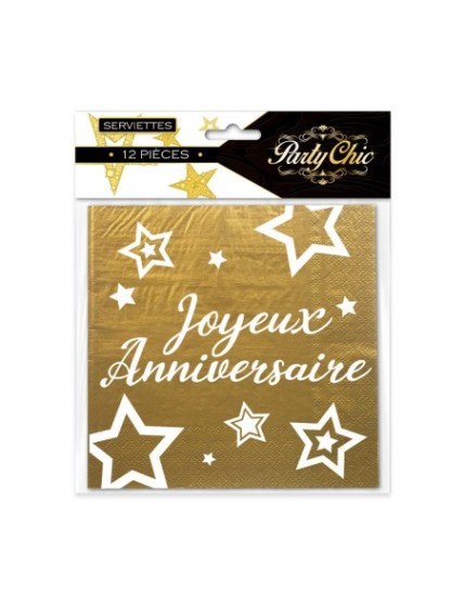 Pack 12 Serviette Party Chic Dore Faites La Fête Accessoires de décoration