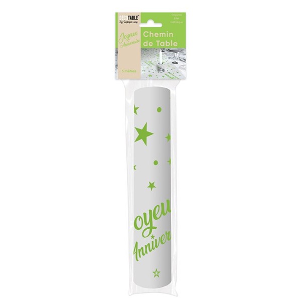 CHEMIN DE TABLE ANNIVERSAIRE 5M METALLISE VERT