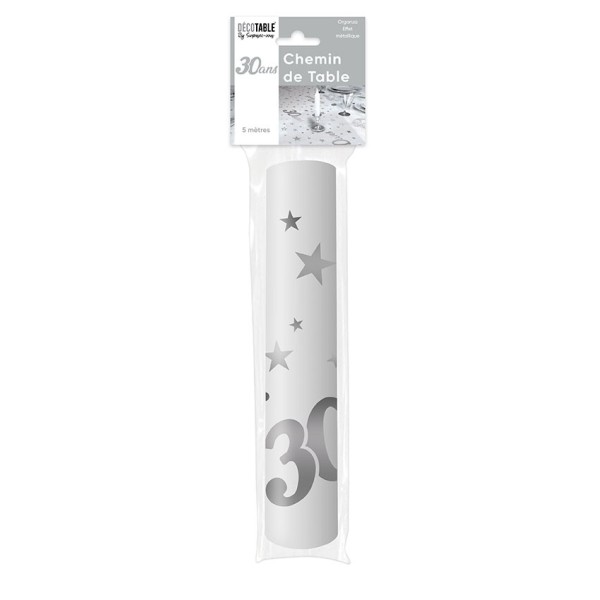 CHEMIN DE TABLE 30 ANS 5M METALLISE ARGENT
