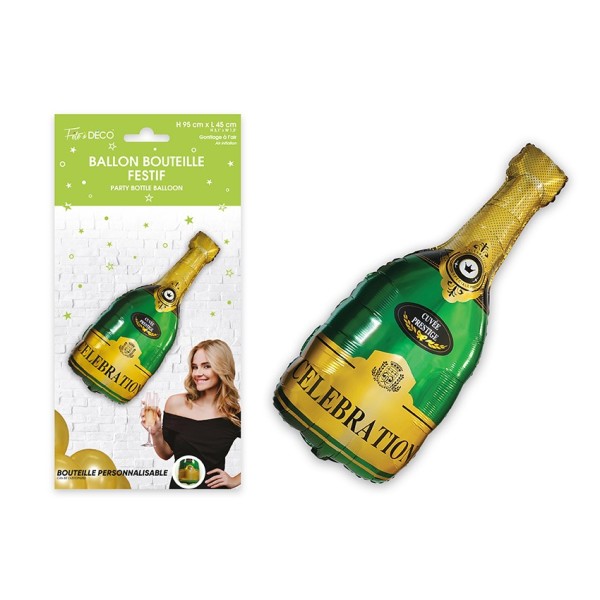 BOUTEILLE FESTIF GONFLABLE METALLIQUE VERT