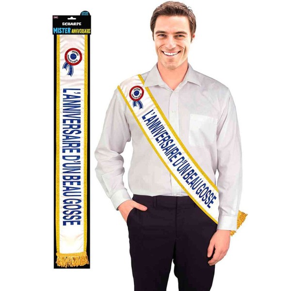 ECHARPE MISTER JOYEUX ANNIVERSAIRE BLEUE