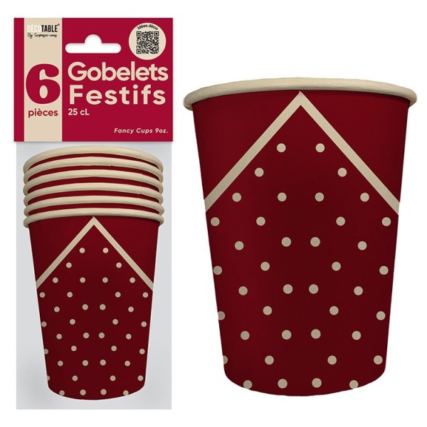 GOBELETS X 6 FESTIF 25CL ROUGE