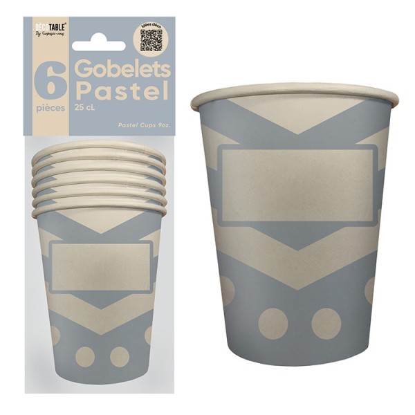 GOBELETS X 6 PASTEL 25CL GRIS