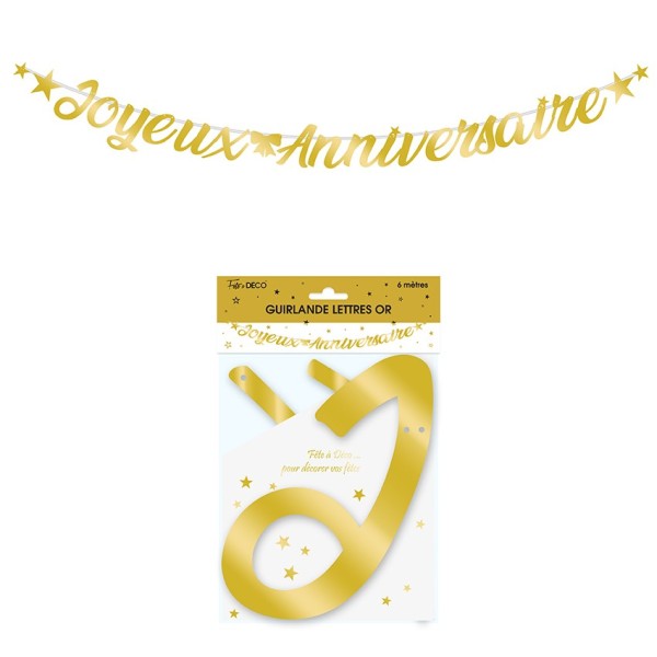 GUIRLANDE LETTRES METALLIQUE 6M JOYEUX ANNIVERSAIRE OR