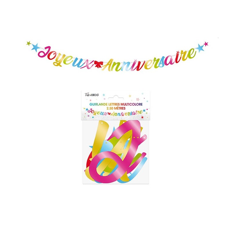 Guirlande lettre métallique anniversaire multicolore REF/GLMA00M
