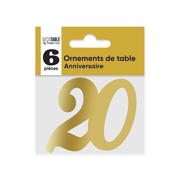 ORNEMENT DE TABLE 6 X 20 ANS MÉTALLISÉ OR