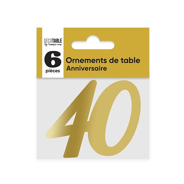 ORNEMENT DE TABLE 6 X 40 ANS MÉTALLISÉ OR