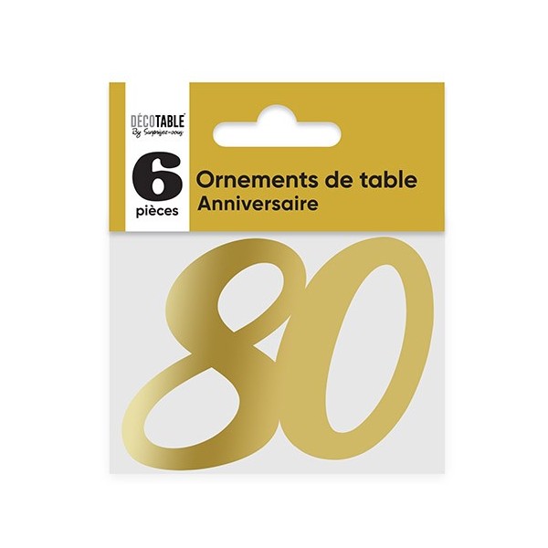 ORNEMENT DE TABLE 6 X 80 ANS MÉTALLISÉ OR