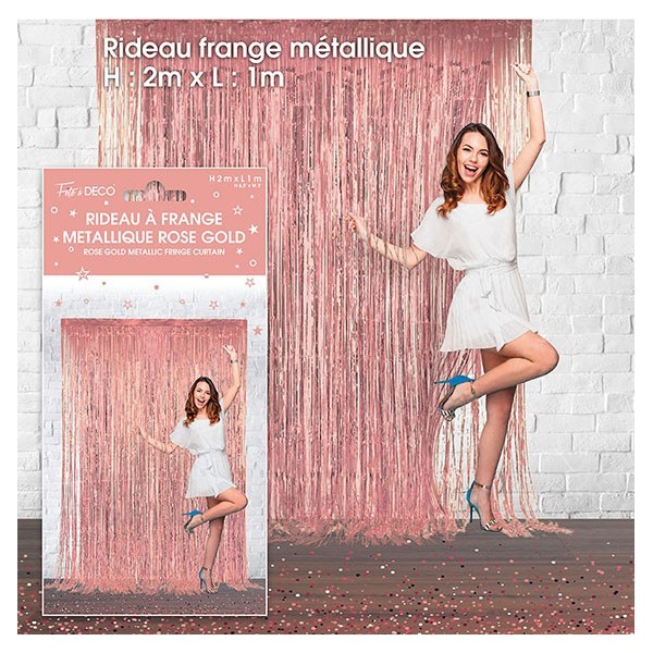 RIDEAU FRANGES METALLIQUE ROSE GOLD