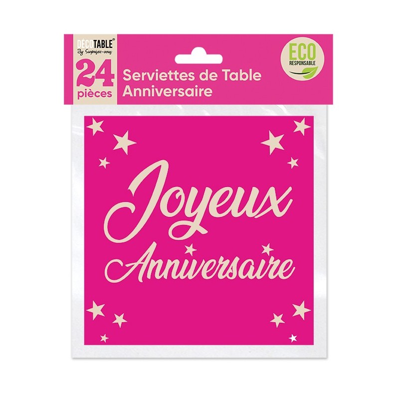 Serviette de table joyeux anniversaire fuchsia (x24) REF/STA00F