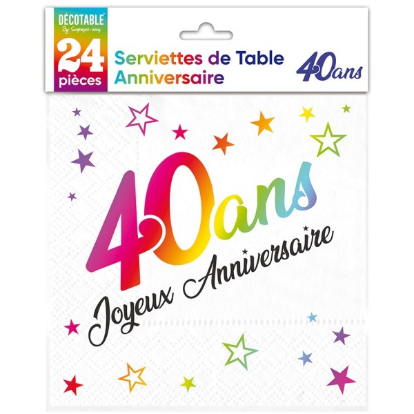 SERVIETTES DE TABLE 24 40 ANS MÉTALLISÉ MULTICOLORE