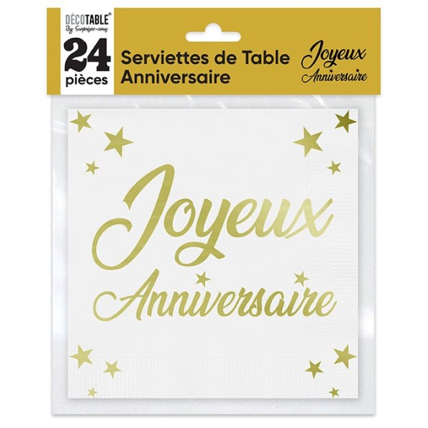 SERVIETTES DE TABLE X 24 MÉTALLISÉES OR ANNIVERSAIRE