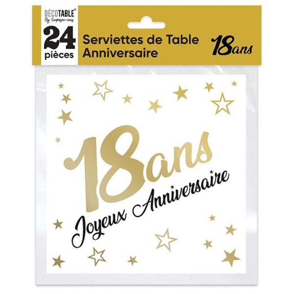 SERVIETTES DE TABLE 24 18 ANS MÉTALLISÉ OR